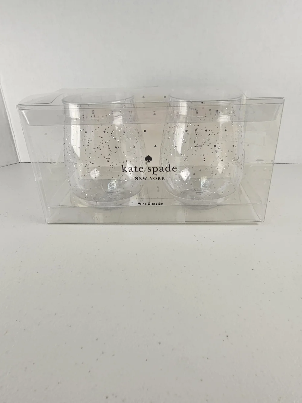 kate spade Silver Glitter Clear Wine Glass Set Of Two 18 Oz Acrylic Glass